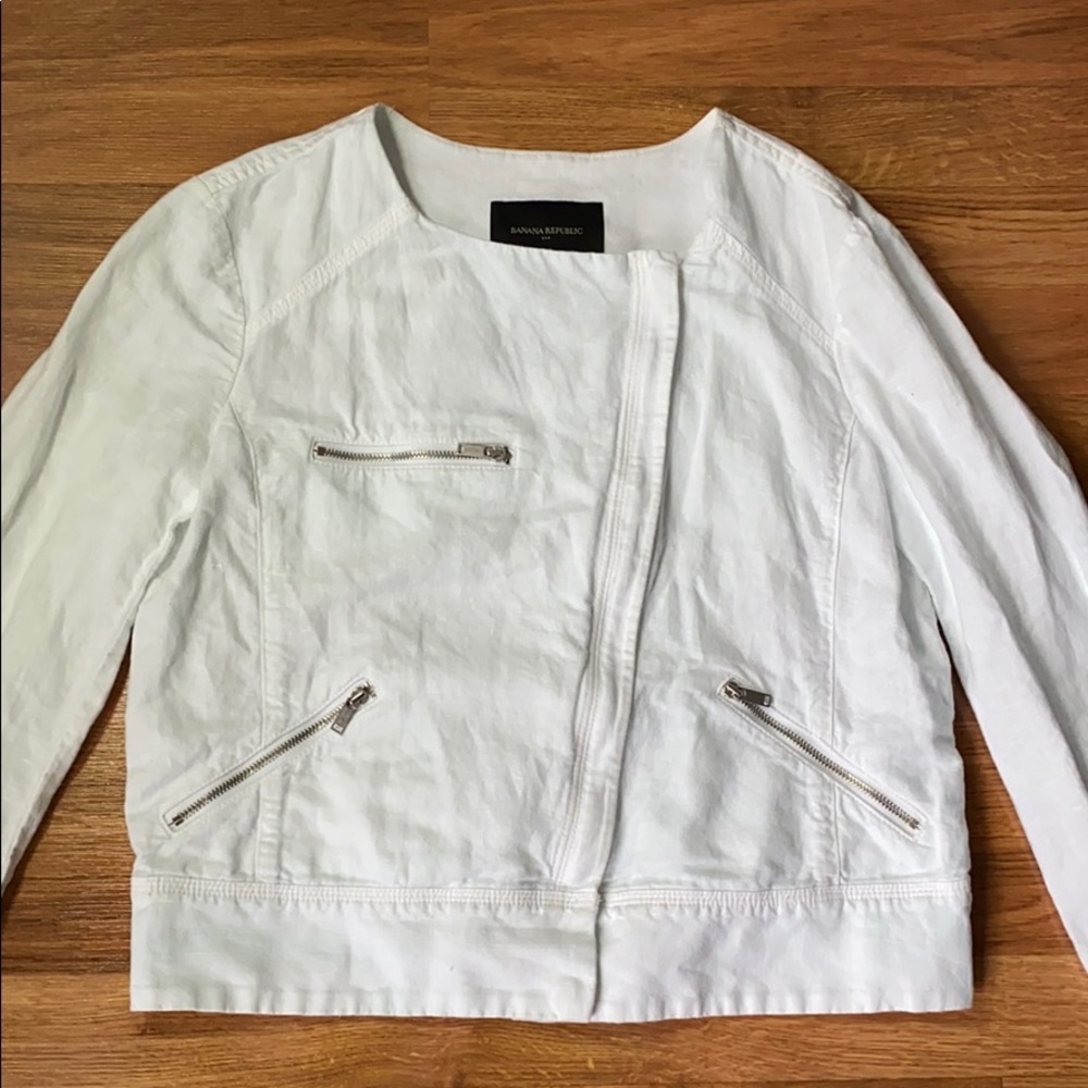 Banana Republic linen/cotton zip jacket white, S